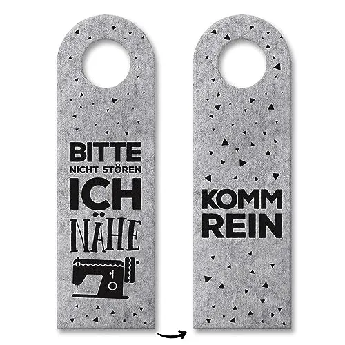 trendaffe - Nicht stören, ich nähe oder Komm rein Türhänger in Grau mit Nähmaschine Motiv