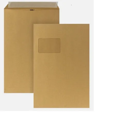 MailMedia Versandtaschen C4 mit Fenster, haftklebend - Versandtaschen in C4 mit praktischem Fenster, haftklebend und aus 110g braunem Papier – ideal für sicheren und professionellen Versand von Dokumenten.