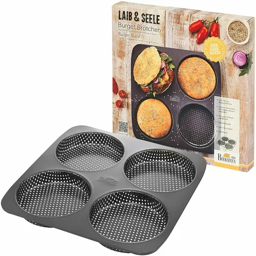 Birkmann Backform 210387 Laib und Seele Burger Brötchen vier Einzelformen Stahl