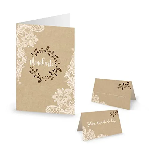 Logbuch-Verlag Set 10 Menükarten und 25 Tischkarten Hochzeit Geburtstag zum Beschreiben Bedrucken vintage Boho