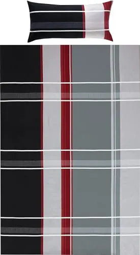 Erwin Müller Bettwäsche Feinbiber in rot-anthrazit-Silber - Bettwäsche-Set in Größe 135x220 cm + 40x80 cm, aus 100% Baumwolle, besonders weich und pflegeleicht, ideal für gemütliche Nächte.