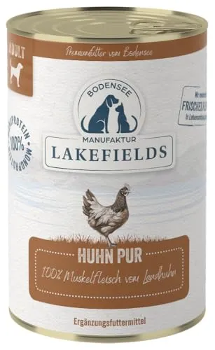 Lakefields Premium Hundefutter Nass | Huhn pur 100% | 400g | Reines Muskelfleisch | Hühnerfleisch aus Freilandhaltung vom Bodensee | Getreidefreies Nassfutter für Hunde | Regional & Naturbelassen