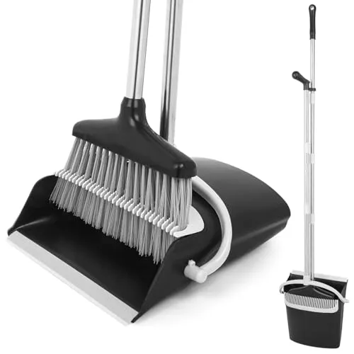 Moshiqgaol Besen und Kehrschaufel Set, 180 Grad Kehrschaufel mit Langem Stiel(149 cm), Ausziehbarem Stiel, Tragbar Kehrgarnitur, für Vorzelt, Haus, Büro, Lobby, Terrasse