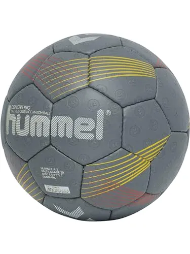 hummel 212553 PRO HB Dark Grey/Yellow/RED 2 - Handball aus hochwertigem Semi-Mikrofaser-PU mit Air-Touch-Schaum für optimalen Grip, ideal für Wettkämpfe und Training.