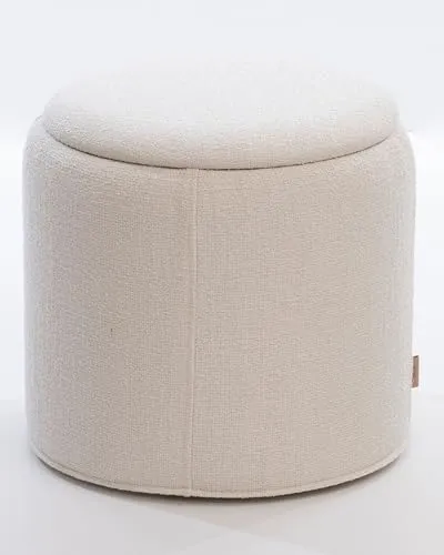 SIX Runder Polsterhocker mit Stauraum | Beistelltisch | Sitzhocker Bouclé Stoff | Hocker mit Tablettfunktion | Vielseitiger Hocker für Wohnzimmer und Schlafzimmer