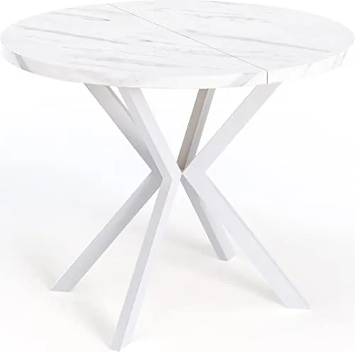 WFL Group Esstisch, Ecru, Rund, 100x76 cm - Modern und Ausziehbar - Esstische – Dieser hochwertige, ausziehbare Esstisch vereint elegantes Design und Funktionalität, ideal für minimalistische Innenräume und zusätzliche Gäste.
