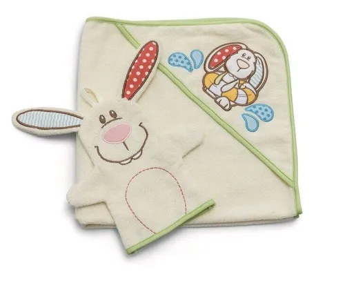 NICI Set Kapuzenbadetuch Hase Tilli 70x70cm - Babybadetuch mit Kapuze und niedlichem Hase Tilli, inklusive Spiel-Waschhandschuh – perfekt für kuschelige Badezeiten und Spaß beim Spielen!