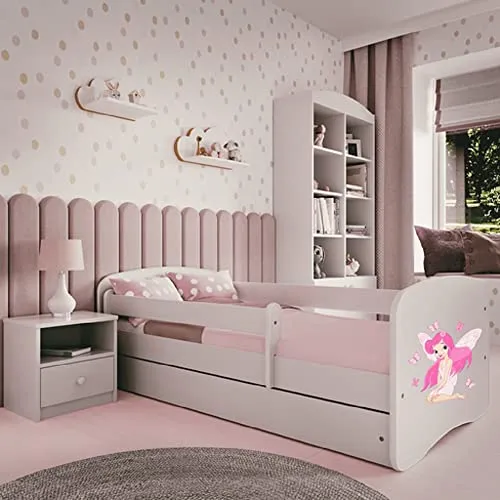 Kinderbett 160x80 mit Matratze & Rausfallschutz - Weiß - Praktisches Kinderbett aus stabiler MDF-Möbelplatte mit abgerundeten Kanten für Sicherheit. Inklusive Kaltschaummatratze und Schublade für Ordnung im Kinderzimmer. Ideal für Kleinkinder ab 2 Jahren.