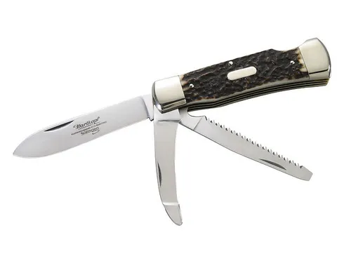 Hartkopf Jagd-Taschenmesser mit Säge und Aufbrechklinge - Klappmesser aus 1.4110 Stahl, ideal für die Jagd, mit hochwertigem Hirschhorn-Griff und vielseitigen Funktionen für Outdoor-Enthusiasten.