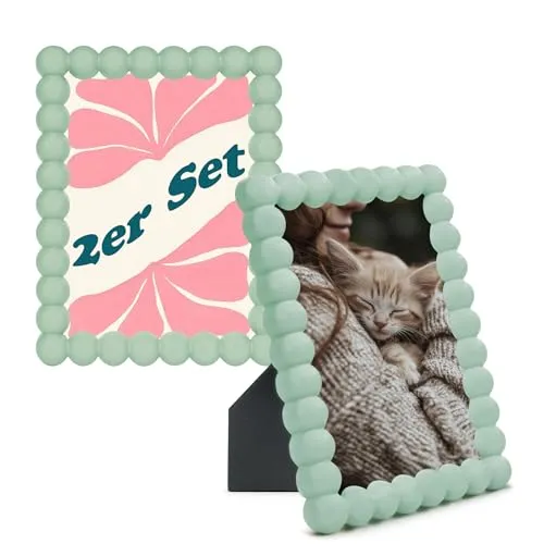 matches21 HOME & HOBBY Bilderrahmen Set 13 x 18 cm Bubble-Design Deko-Rahmen in Pastellgrün - Schöne Fotorahmen aus stabilem Holz