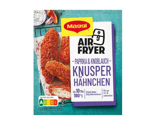 MAGGI Airfryer Knusper Hähnchen - Paprika & Knoblauch, 1er Pack - Fixprodukt für die Heißluftfritteuse, einfache Zubereitung für knusprige Hähnchen-Nuggets mit Paprika & Knoblauch Geschmack – Gelingsicher in nur 10 Minuten!