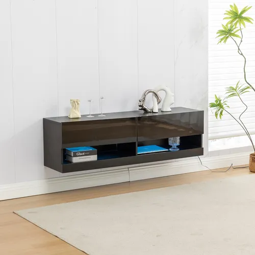 TV Lowboard mit LED-Beleuchtung – 140cm Hochglanz & Holz - TV-Schränke mit RGB-LED-Hintergrundbeleuchtung für eine stimmungsvolle Atmosphäre, großer Stauraum für Geräte und Zubehör, modern und pflegeleicht.