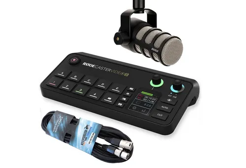 RØDE Rodecaster Video S Produktions-Konsole mit Podmic und Kabel - All-in-One Produktionskonsole für Audio und Video, ideal für Content Creator. Mit intuitiver Steuerung, 5 programmierbaren Tasten und umfassenden Anschlussmöglichkeiten.