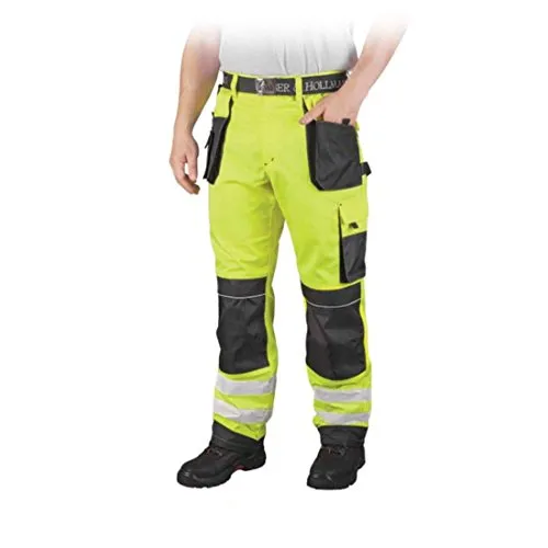 Warnschutzhose mit Reflektionsstreifen - Sicherheit in Neonorange und Neongelb - Arbeitshose mit Reflektionsstreifen für optimale Sichtbarkeit, 11 praktische Taschen und strapazierfähiges Material aus 80% Polyester und 20% Baumwolle.