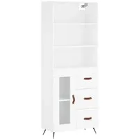 vidaXL Highboard Weiß 69,5x34x180 cm - Elegantes Highboard aus hochwertigem Holzwerkstoff mit viel Stauraum, ideal für ein stilvolles Wohnzimmer. Stabilität durch Eisenbeine und praktische Tür für Ordnung.