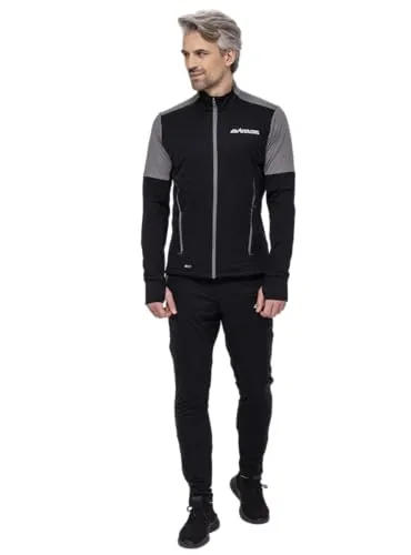 Airtracks Herren Winter Laufset Thermo Pro Line Laufhose Lang Laufshirt Langarm Sweatshirt Fleece Funktionsshirt Sport Langarmshirt Jogginghose Leggins - schwarz-grau - XXXL