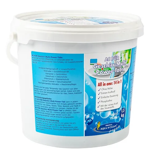 AQUA CLEAN Geschirrspültabs Multi Power 14-in-1 - Phosphatfrei, 75 Stück - Effektive Geschirrspültabs mit 14 Funktionen, die kraftvolle Reinigung und Schutz für Glas, Edelstahl und Silber bieten - ideal für strahlend sauberes Geschirr.