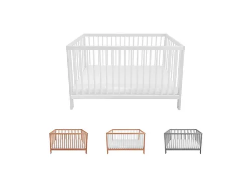 Lantigo Babybett 120x60 cm Weiß inklusive Matratze - Gitterbett aus massivem Buchenholz mit höhenverstellbarem Lattenrost und ausziehbaren Sprossen für lange Nutzungsdauer. Inklusive komfortabler Matratze und einfach zu montieren.