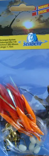 Norwegensystem für Makrele Dorsch Seelachs mit 5 Haken Gr 1/0 Schnur 0,60mm