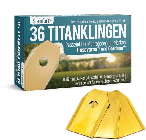 Steinfort 36x Mähroboter Ersatzmesser Klingen für alle Husqvarna® Automower® / Gardena® Mähroboter - Rasenroboter Ersatzklingen mit Titan Messer Klingen mit Schrauben