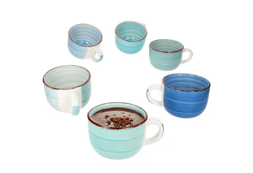 MamboCat Becher Set 6er Blue Jumbotasse 400ml - Thermobehälter mit maritimen Design – Genießen Sie Ihre Heißgetränke in robusten XL-Jumbotassen aus Steingut in 6 verschiedenen Blautönen, spülmaschinen- und mikrowellengeeignet.