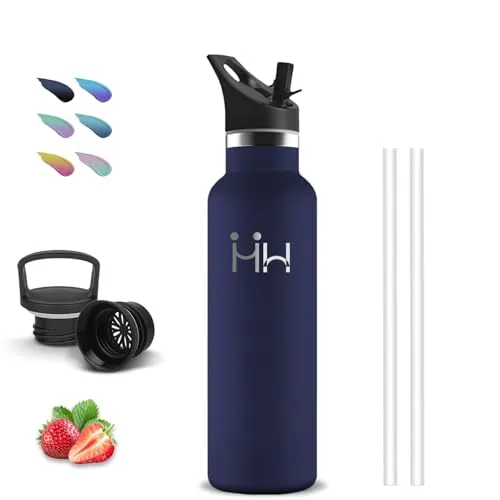 Thermosflasche, Trinkflasche Edelstahl 500ml, BPA-Frei, Trinkflasche mit Strohhalm, 24h Kalt & 12h Warm, Thermosflasche Auslaufsicher, Leicht zu Reinigen, Wasserflasche Doppelwandig, für Schule