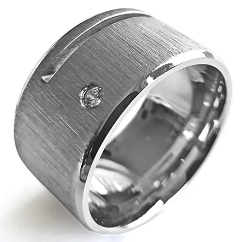 viva-adorno Breiter Herren Edelstahl Ring XL Zirkonia Oberfläche matt RS54, D1a / 15mm / Gr.65