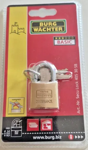 Vorhängeschloss Burg-Wächter Secu Lock 30mm Messing Vorhangschloss 2 Schlüssel