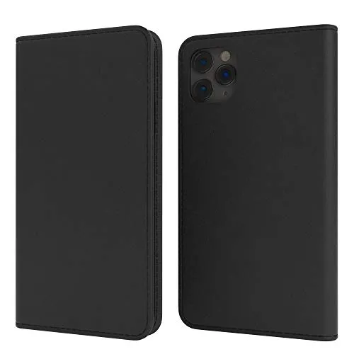 EAZY CASE Tasche kompatibel mit iPhone 11 Pro Max Vintage Schutzhülle mit Standfunktion Klapphülle im Bookstyle, Handytasche Handyhülle mit Magnetverschluss und Kartenfach, Kunstleder, Schwarz