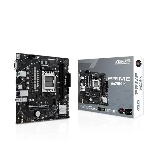 ASUS Prime A620M-K Mainboard - Micro-ATX für AMD Ryzen 7000, PCIe 4.0 Konnektivität und beeindruckende Aura Sync RGB-Beleuchtung