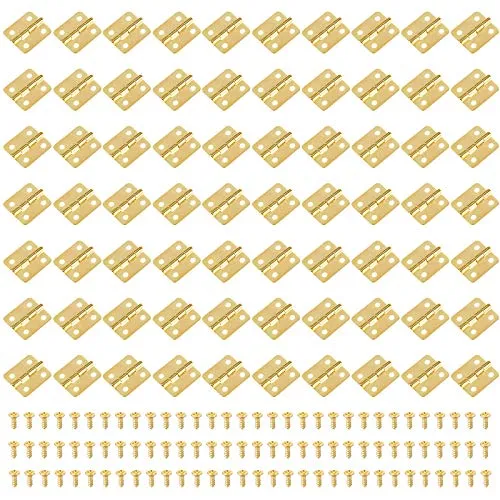 Iyowei 70 Stück Mini Scharniere, Gold Scharnier Klein mit 280 Schrauben, Kleine Scharniere Klavierband Scharniere Messingscharniere für Türangel Fenster Schrank Schublade(1.8 x 1.6cm)