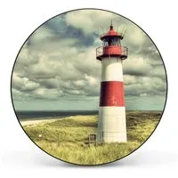 Banjado Magnettafel Rund Größe 47cm Magnetwand Schwarz Aus Metall Magnetpinnwand Pinnwand Motiv Leuchtturm Sylt