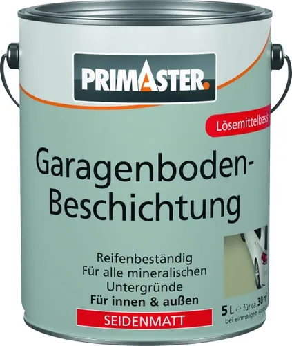 Primaster Garagenbodenbeschichtung 5 L in kieselgrau seidenmatt - Hochwertige Bodenfarbe für Garagen, seidenmatte Optik, ideal für Innen- und Außenbereiche, sorgt für eine langlebige und attraktive Oberfläche.