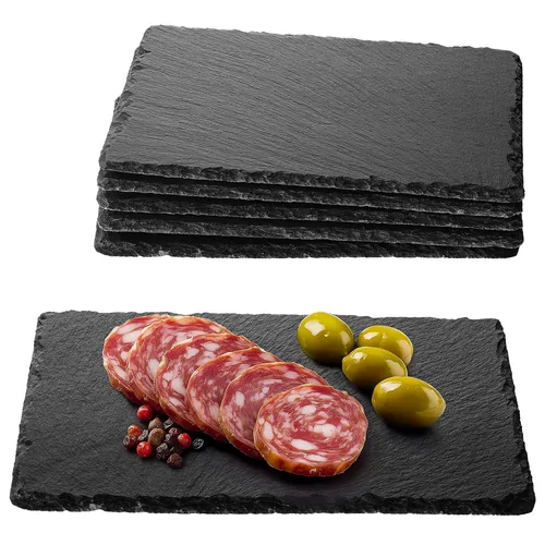 Schiefer Teller Platzset 6-teilig inkl. Kreide - Servierplatten & -schalen, stilvolles Design aus Schiefer für elegante Tischdekoration und kreative Präsentation.