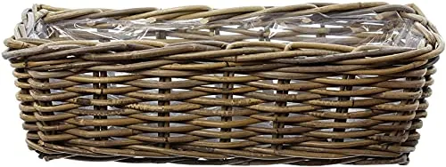 Dekoleidenschaft Rattan Pflanzkasten Koboo Grey 46 cm lang, grau, Balkonkasten, Balkon-Blumenkasten für Drinnen & Draußen, Pflanzgefäß für die Fensterbank, Flechtkorb, Pflanzkübel rechteckig