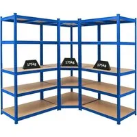 PROREGAL MegaDeal Eckregal & Schwerlastregal Taurus 180x180x60cm - Werkstatteinrichtung mit 175kg Fachlast, ideal für Garage oder Lager. Stabil und langlebig dank pulverbeschichtetem Metall und einfacher Steckmontage.