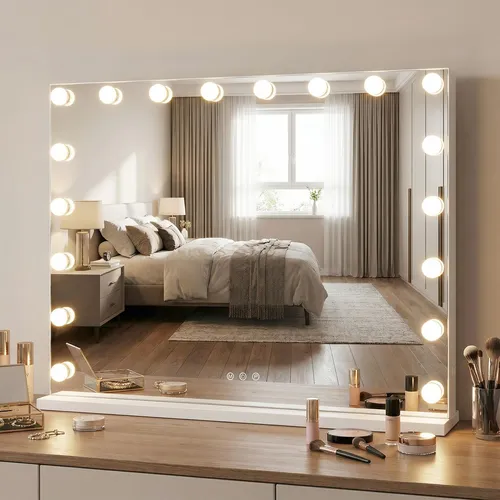 COSTWAY Hollywood Schminkspiegel mit LED, 3 Lichtfarben & Touch-Steuerung 80x60cm