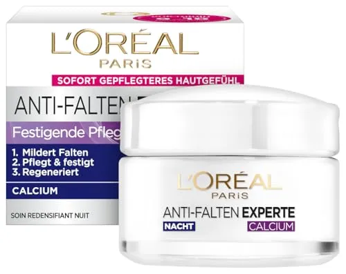 L'Oréal Paris Anti-Falten Nachtcreme 55+, 50 ml - Nachtpflege für straffe, weiche Haut ab 55 Jahren, mit Calcium für intensive Feuchtigkeitsversorgung und Minderung von Falten.