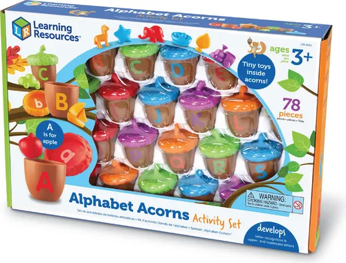 Learning Resources Alphabet Acorns Activity Set für Kinder - Sonstige Spielzeugfiguren, spielerisches Alphabetlernen mit 26 bunten Eicheln und farbcodierten Zählern, ideal für Kinder ab 3 Jahren zur Förderung von Sprachentwicklung und Feinmotorik.