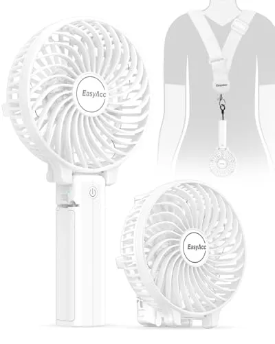 EasyAcc® Handventilator Faltbar Tragbarer 10 Stunden Handventilator Batteriebetrieben Leise 180°Verstellbar Mini Elektrischer Ventilator USB Aufladbarem für Reisen Büro Zuhause