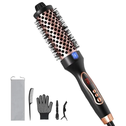 FELLAT Thermobürste, Thermal Brush Ionische Lockenbürste Erhitzt zur Erzeugung Natürlicher Locken, Haarglätter und Lockenwickler 2 in 1, Dual Spannung, 9 Temperaturstufen, Haar schonend