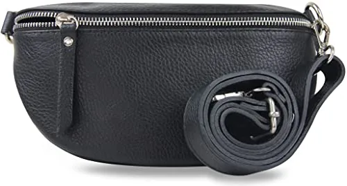 Frentree® Damen Echtleder Bauchtasche - Stilvolle Umhängetasche aus Italien - Damen-Schultertaschen aus weichem italienischem Echtleder mit silbernem Reißverschluss, ideal für sicheren Stauraum und individuellen Stil durch austauschbare Schulterriemen.