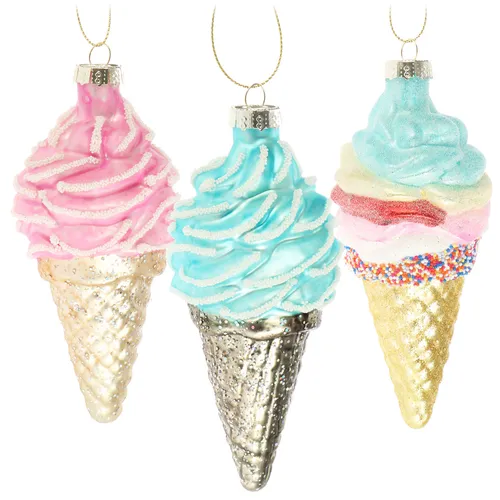 3x Premium Christbaumschmuck - Deko-Eistüte aus echtem Glas - besondere