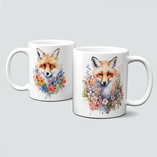 online-hut - Tasse - Kaffeebecher - Lieblingstasse - mit süßem Fuchs & bunten Blumen - LT-327