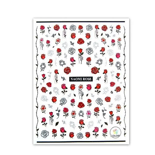 Blatt Nagelsticker - hauchdünne Stick On Nail Slides - Selbstklebende Nail Sticker, Blumen, Rosen, Valentinstag 3