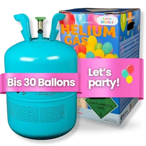 DIWULI Ballongas Helium für 30 Luftballons - Gasflasche für Geburtstag, Hochzeit, Party, befüllt in EU