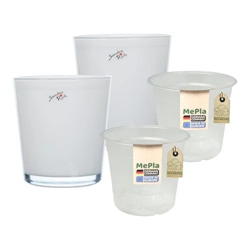 MePla - 2 Stück - Sandra Rich - Glas-Orchideenkübel ø 12,5 Weiss Pflanztopf Orchidee ø 12, hochwertiges Wohnambiente