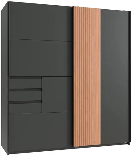 Mid.you Schwebetürenschrank in Graphit & Eiche Artisan - Kleiderschrank mit 4 Fächern und 3 Schubladen, Made in Germany und in verschiedenen Holzdekoren erhältlich – ideal für stilvolle Schlafzimmer.