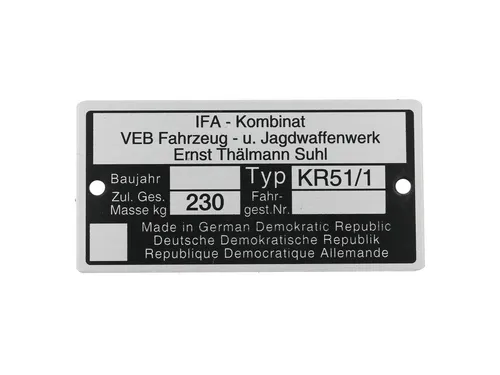 Typenschild KR51/1 Aluminiumplakette