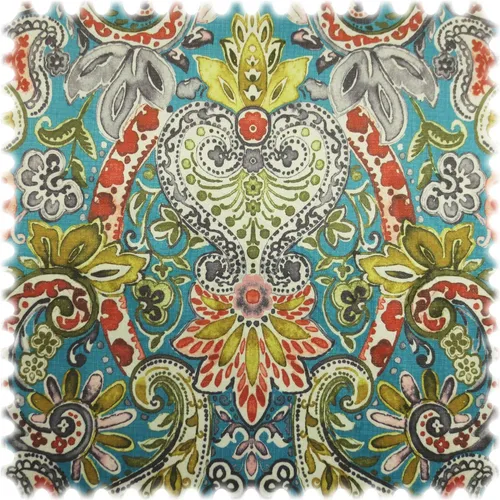 Samt Velours Möbelstoff Paisley Türkis mit Fleckschutz - Hochwertiger Möbelstoff im Paisley Design, strapazierfähig mit 70.000 Scheuertouren und schmutz- sowie wasserabweisendem Fleckschutz. Ideal für Polsterungen und Accessoires.